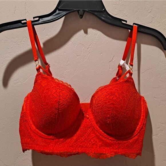 Aerie Real Power Lace Strappy Balconette Bra in Red NWT size 32D - Picture 3 of 7